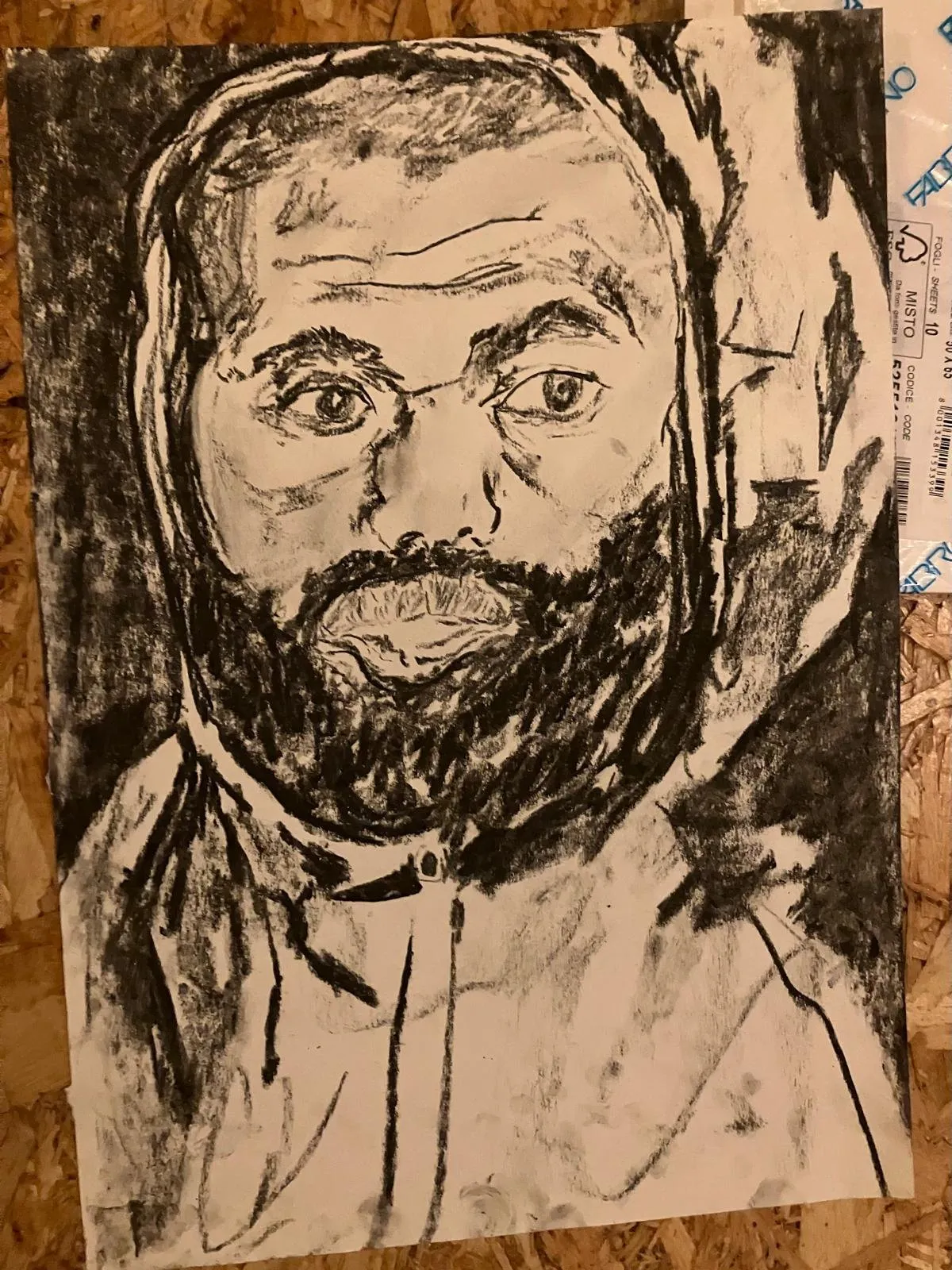 Bearded portrait in charcoal