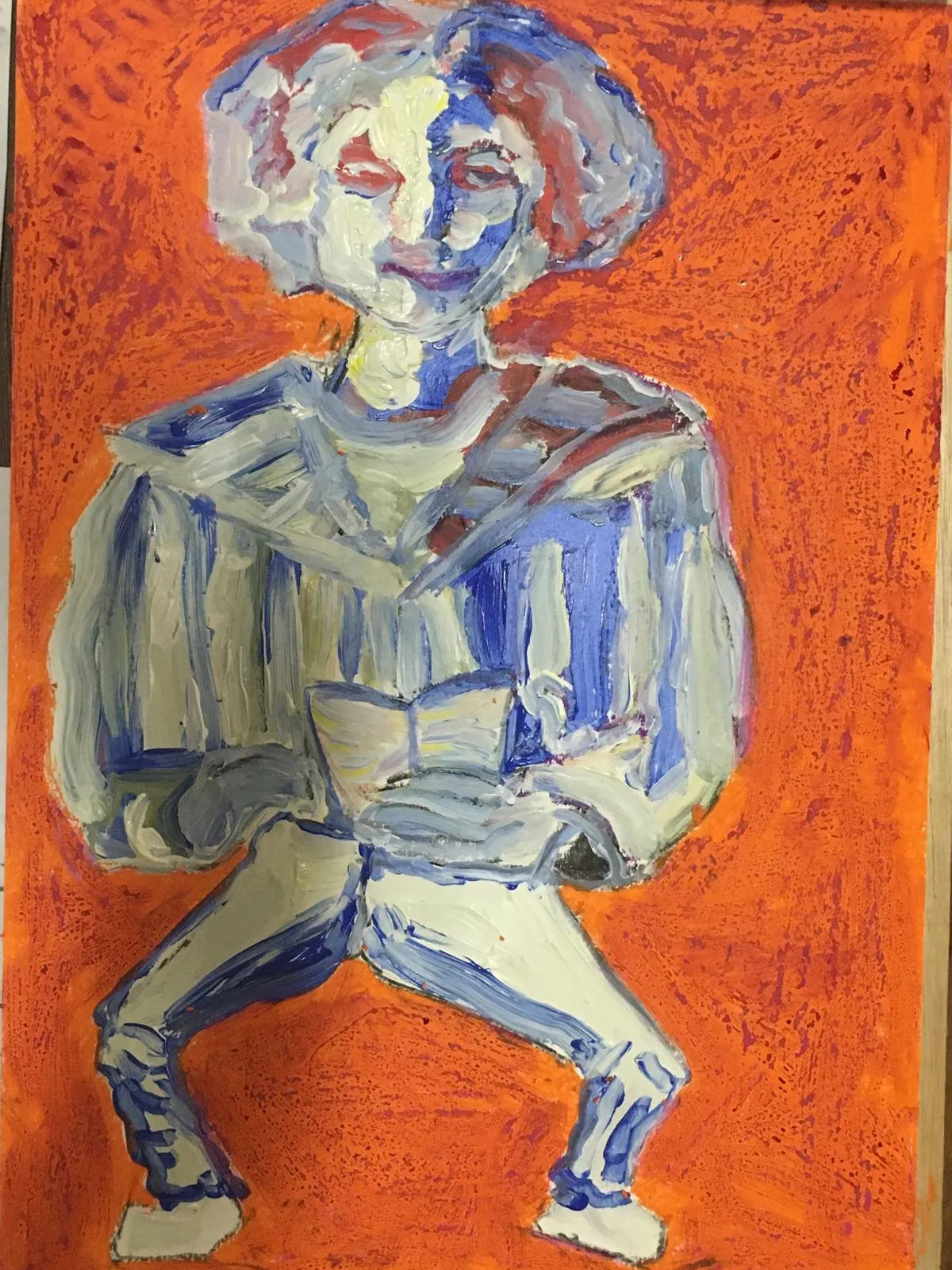 Figure in blue on an orange ground