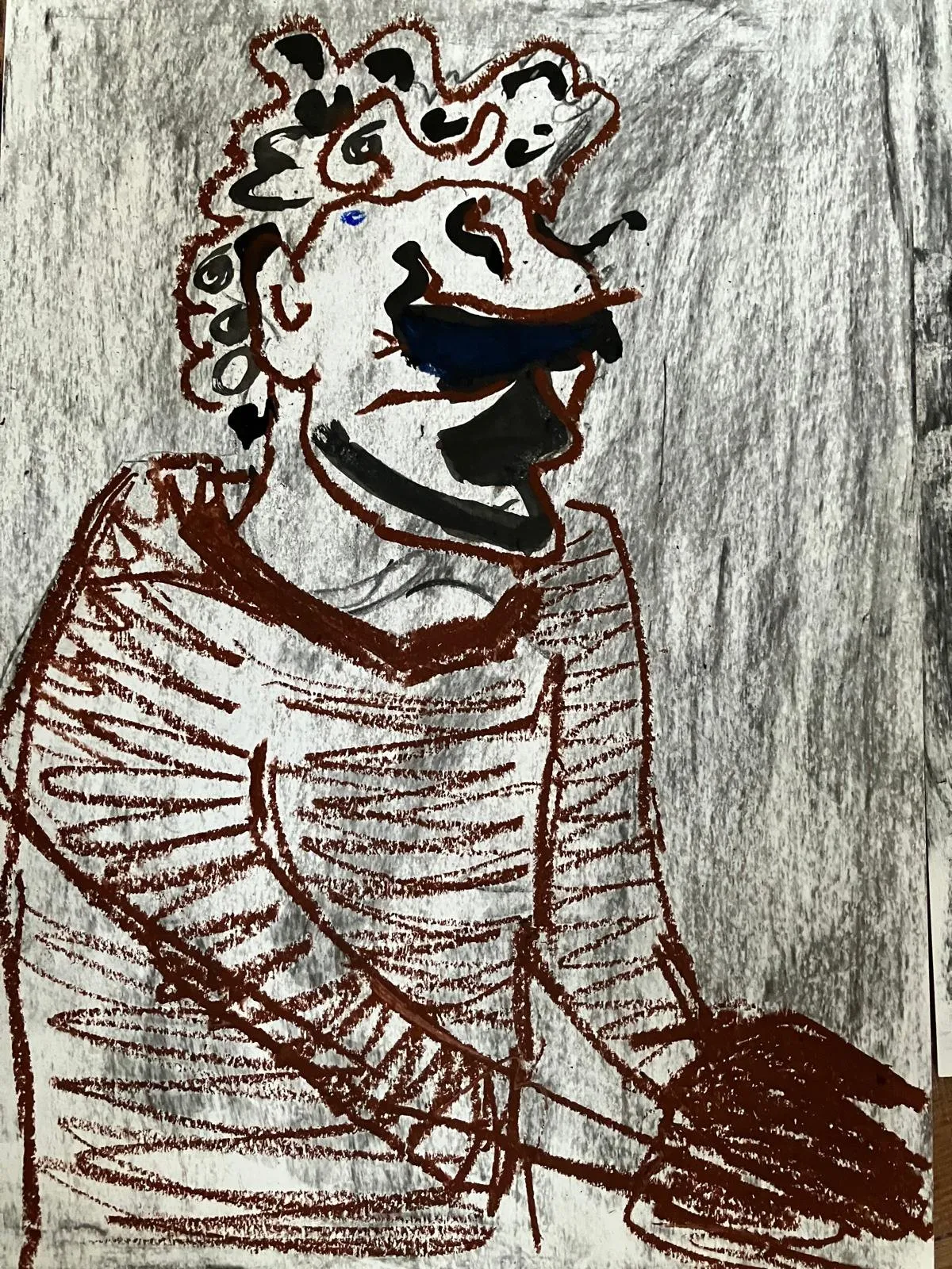Charcoal portrait with curly hair