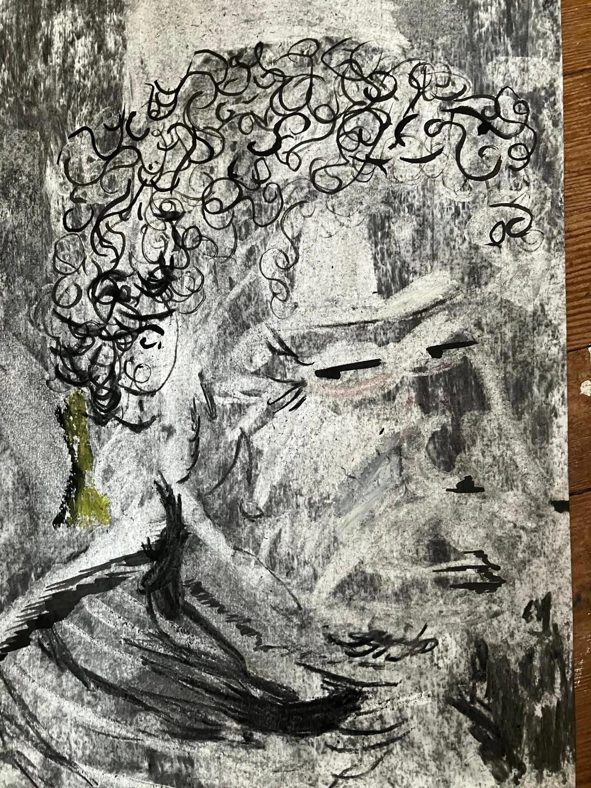 Charcoal drawing with curls