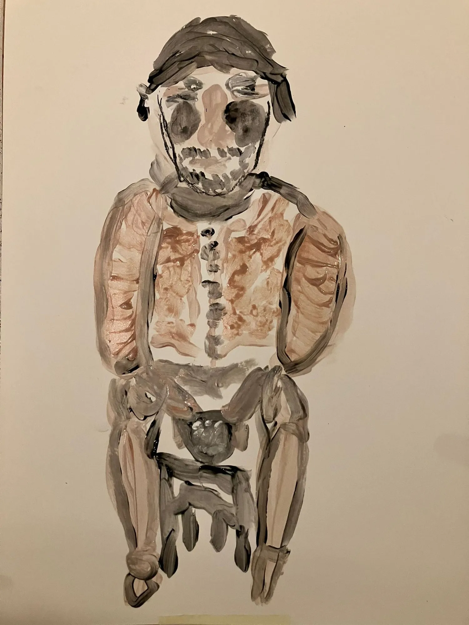Seated figure in grey and ochre