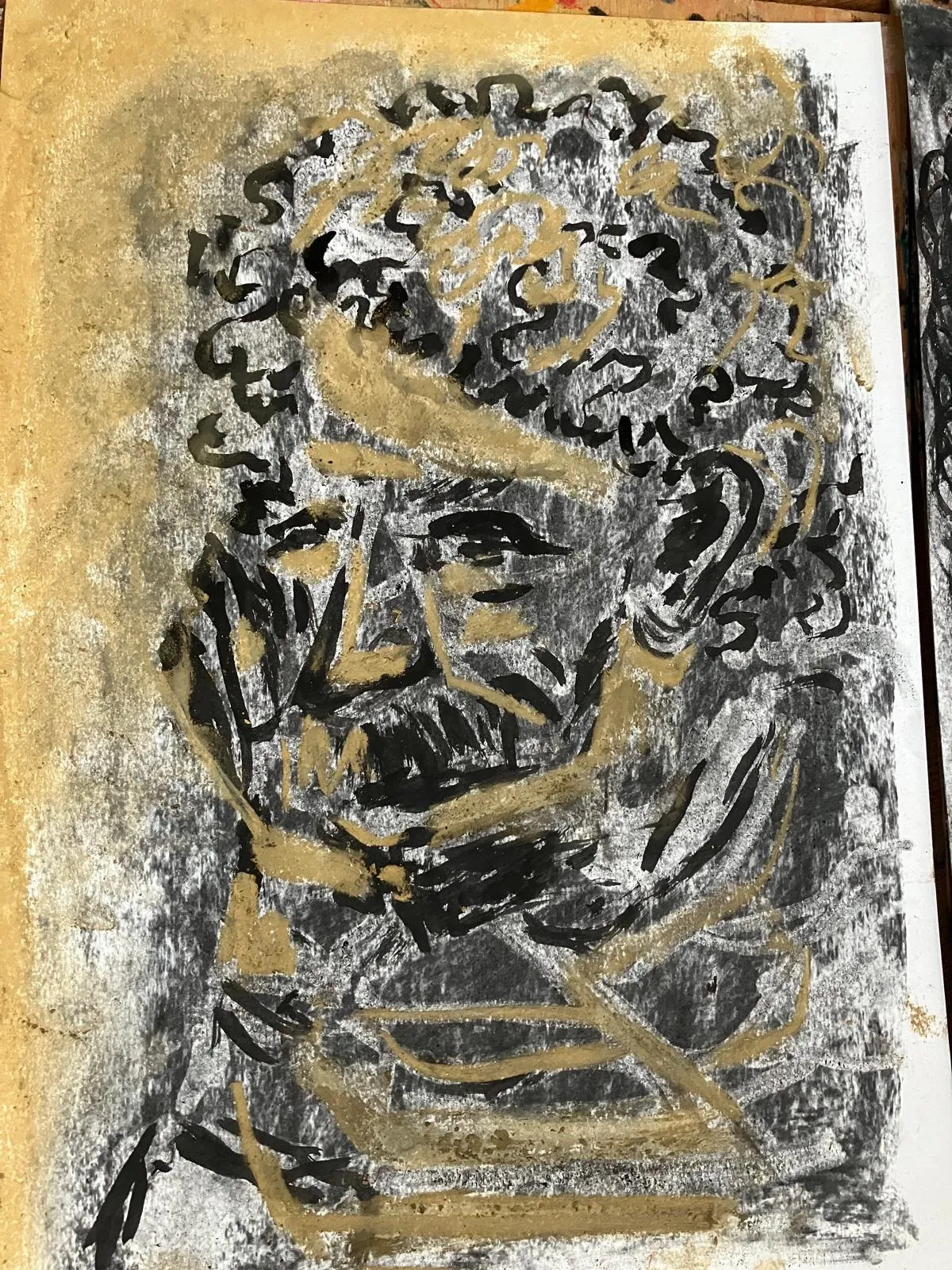 Portrait in ochre and charcoal
