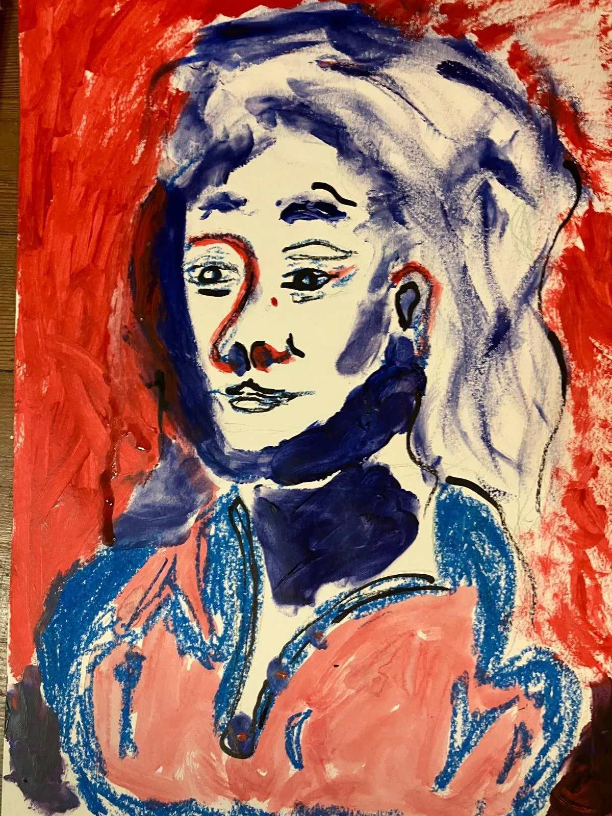 Portrait in red and blue