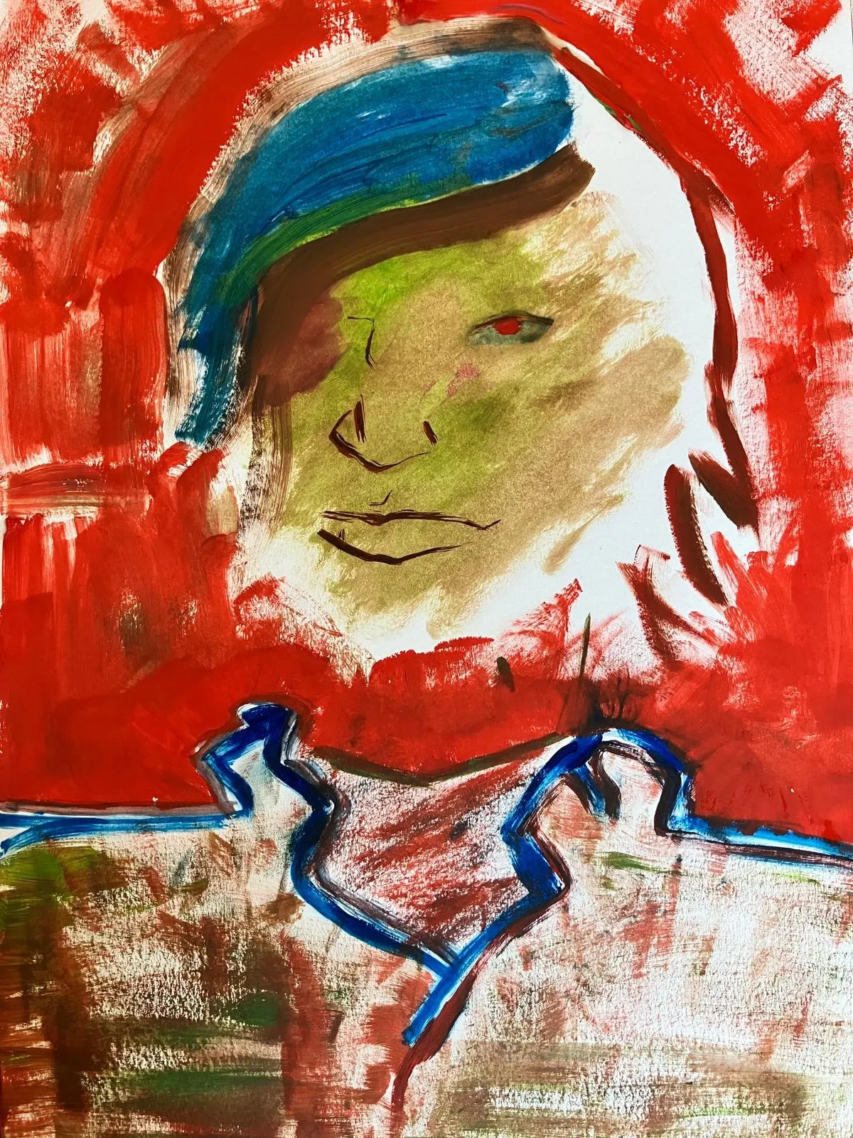 Red portrait in oil pastel