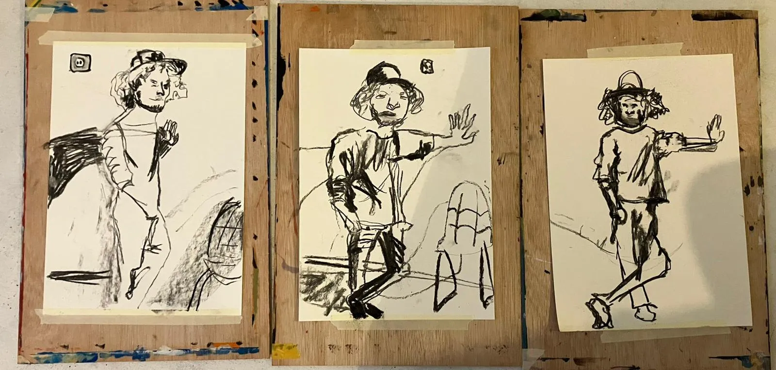 Sketchbook with three drawings