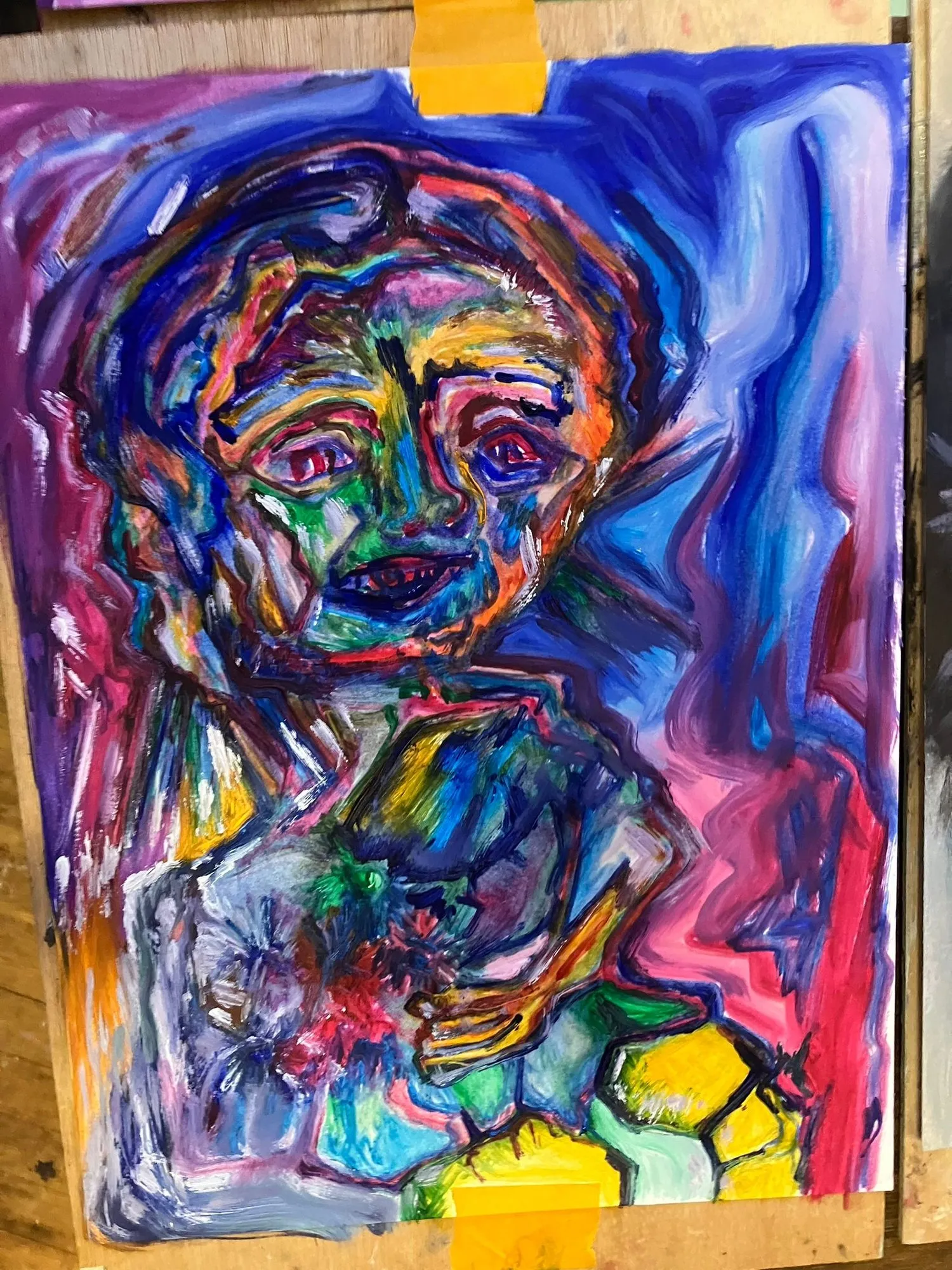 Portrait in blue and red made in a session