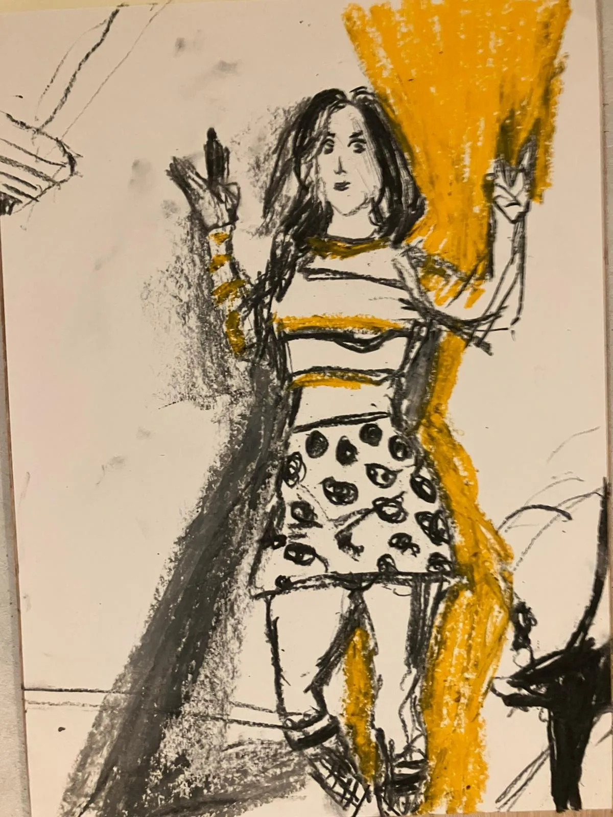 Figure with a yellow form, charcoal and pastel